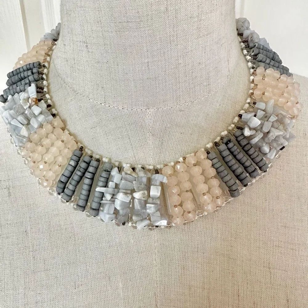 Nakamol grey and peach beaded collar necklace